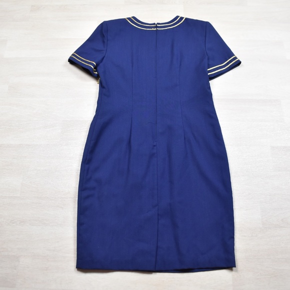 80s Jessica Howard LSheath Dress Navy Blue Gold Stars Americana 14 VTG - Picture 3 of 8